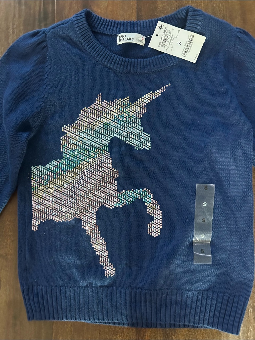 Epic Threads Girls Navy Rhinestone Unicorn Sweater Size S NWT